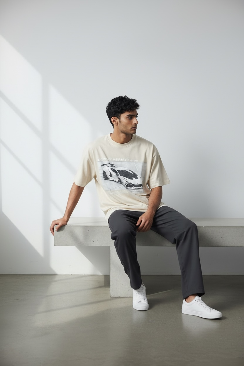 Creative Bespoke “Supercar Edition” Graphic Tee BEIGE